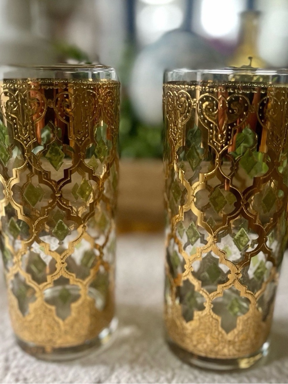 2 Vintage Culver Valencia 22k Gold Patterned Glass Tumbler Set – Elegant